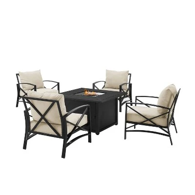 Kaplan 5pc Outdoor Conversation Set With Dante Fire Table & 4 Arm Chairs - Oatmeal - Crosley - Image 7