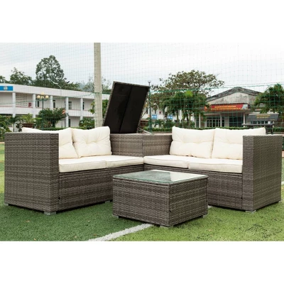 4pc Wicker Patio Sectional Seating Set With Cushions - Gray/Beige - GODEER - Image 3