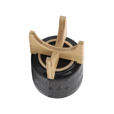 Sagebrook Home With Wooden Stand Aztec Ceramic Indoor Outdoor Planter Pot Black - Image 4