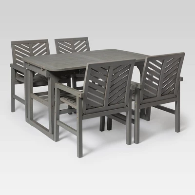 5pc Slatted Extendable Acacia Wood Patio Dining Set - Saracina Home - Image 6