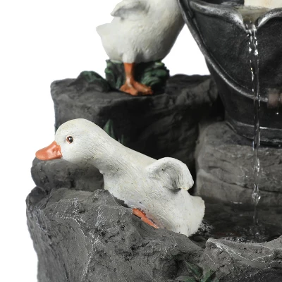 LuxenHome Resin Farmhouse Duck Family Outdoor Patio Fountain Water Fountain - Image 11