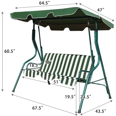 SUGIFT 3-Person Porch Swing With Cushion And Adjustable Tilt Canopy In Green - Image 5