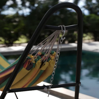 Emma And Oliver Black 550 Lbs. Capacity Heavy Duty Steel Two Person Hammock Stand For Hammocks 9 To 14 Feet Long - Image 4