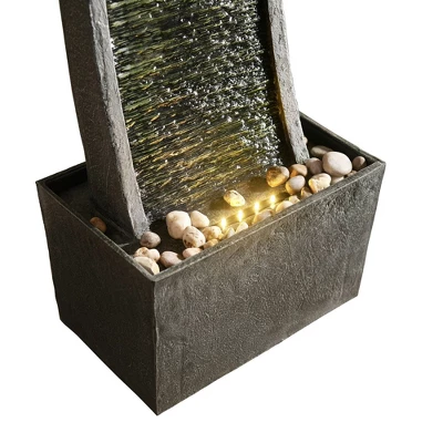 37.8" Modern Curved Indoor/Outdoor Waterfall Fountain With LED Lights - Slate - Teamson Home - Image 3