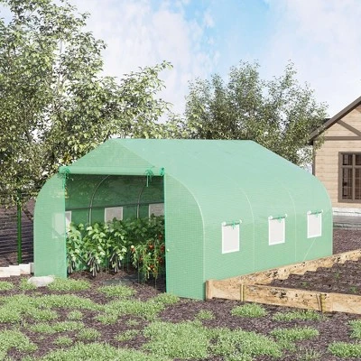Outsunny 12' X 10' X 7' Outdoor Walk-In Tunnel Greenhouse Hot House With Roll-up Windows, Zippered Door, PE Cover, Green - Image 2