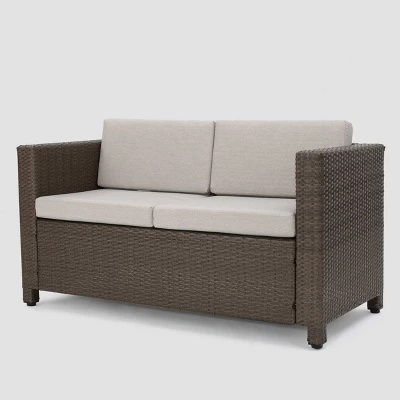 Puerta 5pc Wicker Sofa Chat Set - Brown/Ceramic Gray - Christopher Knight Home - Image 5