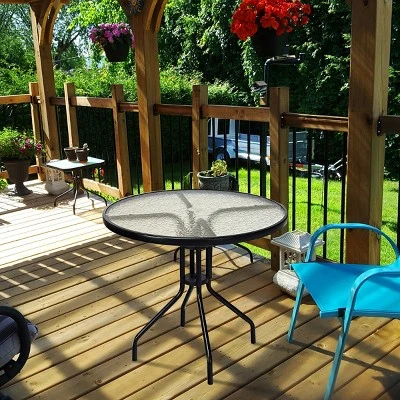 Costway 32''Outdoor Patio Round Table Tempered Glass Top - Image 2