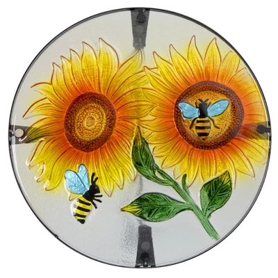 Northlight 19" Sunflower And Bumblebee Glass Patio Side Table - Image 2