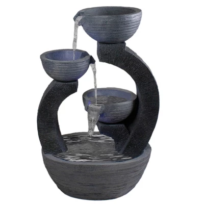 Northlight 31.5" Black Lighted Three-tier Outdoor Garden Water Fountain - Image 3