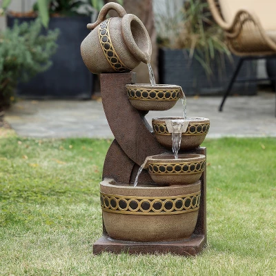 LuxenHome Brown Resin Cascading Pitchers Outdoor Fountain - Image 2