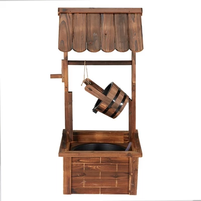 JOMEED Outdoor Decorative Rustic Farmhouse Wooden Wishing Well Water Fountain With Adjustable Flow Rate And 120 Volt Pump, Natural Carbonized Finish