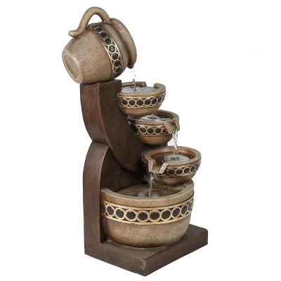 LuxenHome Brown Resin Cascading Pitchers Outdoor Fountain - Image 4