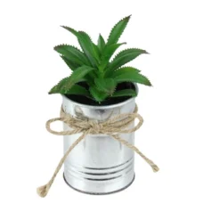 Northlight 6" Tropical Artificial Plant In Tin Planter - Green/Silver