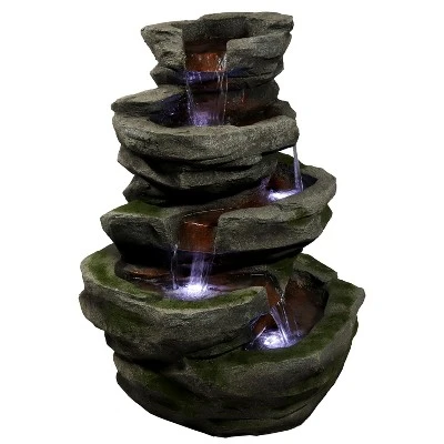 Sunnydaze Decor Sunnydaze 31"H Electric Polyresin And Fiberglass Lighted Cobblestone Waterfall Outdoor Water Fountain With LED Lights - Image 2