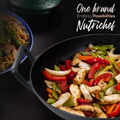 NutriChef Pre Seasoned Nonstick Cooking Wok Cast Iron Kitchen Stir Fry Pan With Wooden Lid For Gas, Electric, Ceramic, & Induction Countertops, Black - Image 4