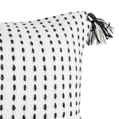 White With Black Tick Stripe 14X22 Hand Woven Filled Outdoor Pillow - Foreside Home & Garden - Image 3