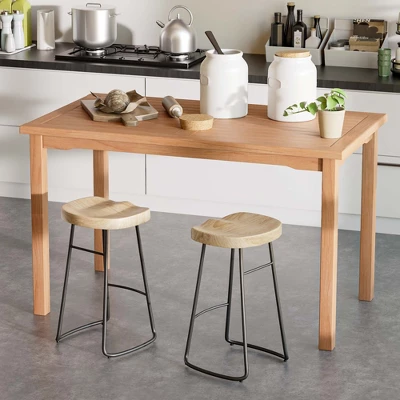 Costway Patio Rectangle Dining Table Teak Wood Spacious Slatted Tabletop Outdoor Up To 6 - Image 2