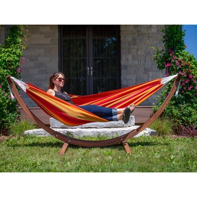 The Hamptons Collection 102” Orange Striped Sunbrella Brazilian Style Hammock With Stand