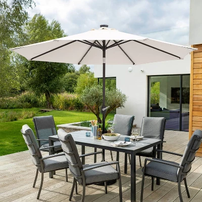 9' X 9' Solar LED Patio Umbrella With Tilt Adjustment And Crank Lift Beige - Wellfor - Image 9