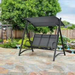 Costway Outdoor 3-Person Porch Swing Chair Aluminum Frame Adjust Canopy Patio