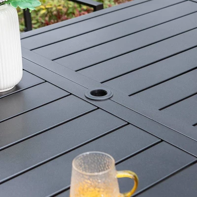 7pc Metal Patio Dining Set With Rectangular Table With Umbrella Hole & & Swivel Armrest Chairs - Captiva Designs - Image 3