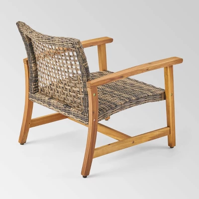 Hampton 5pc Wood & Wicker Loveseat Chat Set - Natural/Gray - Christopher Knight Home - Image 2