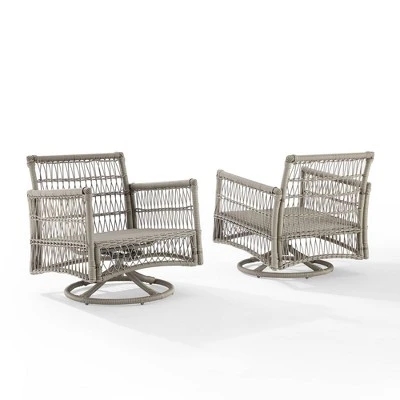 2pk Thatcher Outdoor Steel Swivel Rocking Chairs Creme/Driftwood - Crosley - Image 6