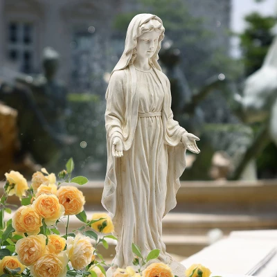 LuxenHome 30.5" H Virgin Mary Indoor Outdoor Statue Garden Statues, Gray Or Ivory - Image 5