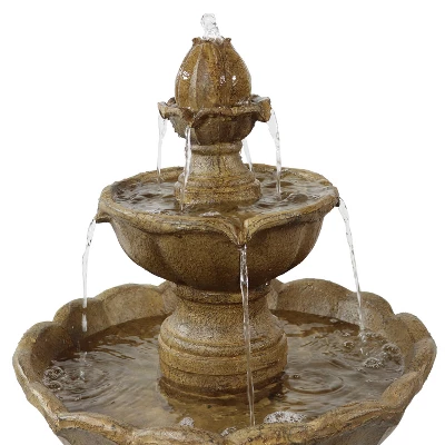 Sunnydaze Decor Sunnydaze 38"H Electric Resin 2-Tier Blooming Flower Outdoor Water Feature - Image 2