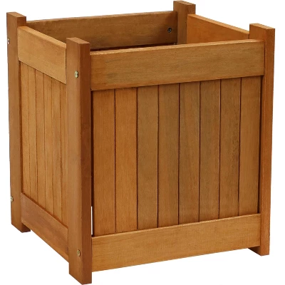 Sunnydaze Decor Sunnydaze Outside Meranti Wood Outdoor Planter Box With Teak Oil Finish For Garden, Porch And Patio - 16" Square - Image 5
