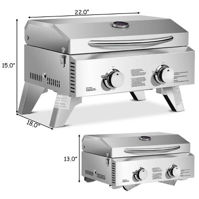 Costway 2 Burner Portable BBQ Table Top Propane Gas Grill Stainless Steel - Image 2