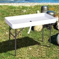 Outsunny 4FT Portable Folding Fish Fillet Cleaning Table Camping Picnic Ice Party Desk With Sink