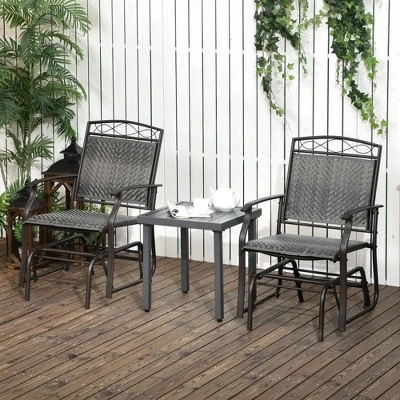 Outsunny Set Of 2 Outdoor Glider Chairs, Porch & Patio Rockers For Deck With PE Rattan Seats, Steel Frames For Garden, Backyard, Poolside, Gray - Image 2