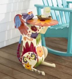 Plow & Hearth - Folk Art Painted Metal Dog Side Table For Indoor Or Outdoor Use