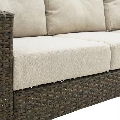 Rockport Outdoor Wicker High Back Sofa - Oatmeal/Light Brown - Crosley - Image 10