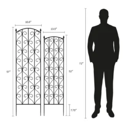 Garden Trellis - Set Of 2 Metal Panels With Decorative Scrolls - Fencing For Climbing Vines, Roses, Potted Plants, And Flowers By Pure Garden (Black)
