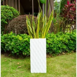 27.6" Kante Lightweight Concrete Retro Tall Rectangular Outdoor Planter White - Rosemead Home & Garden, Inc.