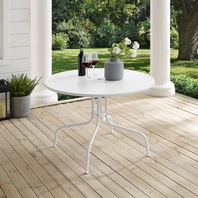 Griffith 40" Outdoor Round Dining Table - White Satin - Crosley - Image 3