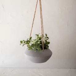 Wide Textured Hanging Planter Gray Metal & Rope - Foreside Home & Garden