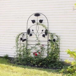 Achla Designs 90" Sunflower Decorative Iron Garden Trellis Black Powder Coat Finish
