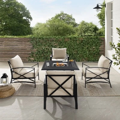 Kaplan 5pc Outdoor Conversation Set With Dante Fire Table & 4 Arm Chairs - Oatmeal - Crosley - Image 4