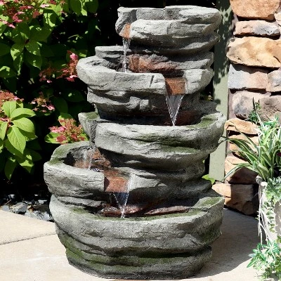 Sunnydaze Decor Sunnydaze 31"H Electric Polyresin And Fiberglass Lighted Cobblestone Waterfall Outdoor Water Fountain With LED Lights