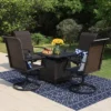 5pc Patio Dining Set With Square Steel Fire Pit With Faux Wood Tabletop & Rattan 360 Swivel Chairs - Captiva Designs