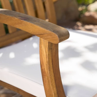 Cayo 3pc Acacia Wood Outdoor Patio Rocking Chair Chat Set - Natural/Cream - Christopher Knight Home - Image 2