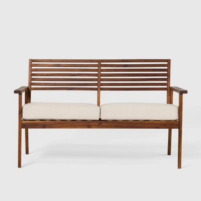 Saracina Home Mid-Century Modern Slatted Acacia Outdoor Bench - Image 6