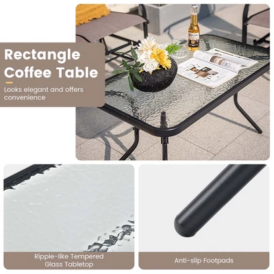 Costway 2pcs Patio Loveseat Glider Glass Coffee Table Set Heavy-Duty Swing Rocking Chair - Image 5