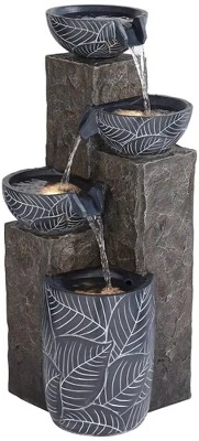 John Timberland Bali Rustic 4-Tier Cascading Bowls Outdoor Floor Water Fountain With LED Light 32 3/4" For Yard Garden Patio Home Deck - Image 6