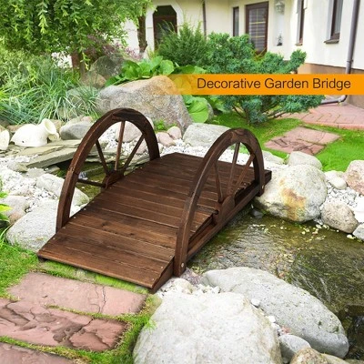 Costway 3.3FT Garden Bridge Classic Arc Wooden Bridge Decorative Garden Landscape - Image 2