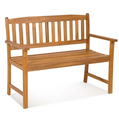 Costway Patio Acacia Wood Bench 2-Person Slatted Seat Backrest 800 Lbs Outdoor Natural - Image 3