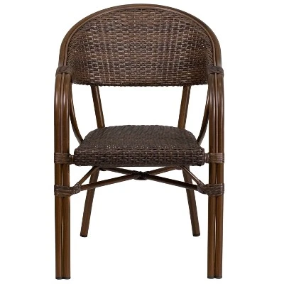 Merrick Lane Wicker Rattan Patio Chair With Curved Back And Aluminum Bamboo Frame - Image 10